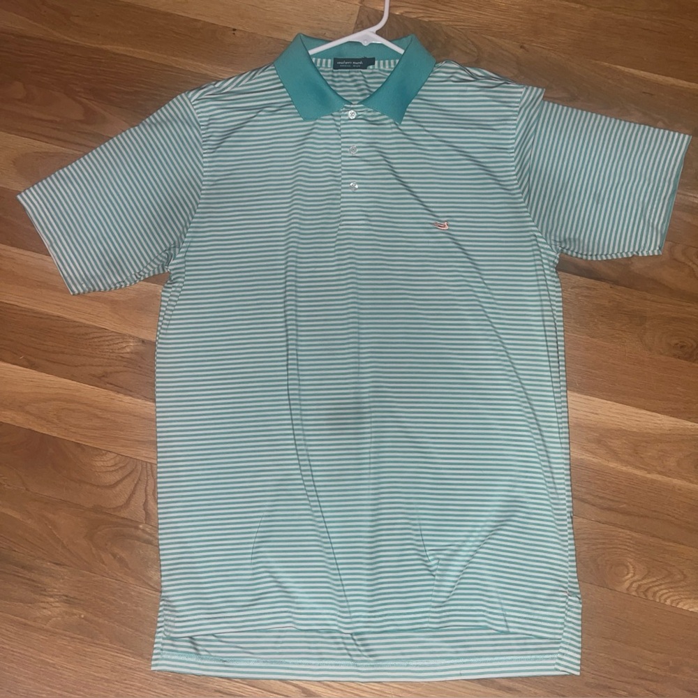 Men's Striped Polo Shirt - Teal by southern marsh